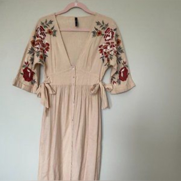 Zara TRF Linen Blend Floral Embroidered Midi Dress Medium - Picture 3 of 14